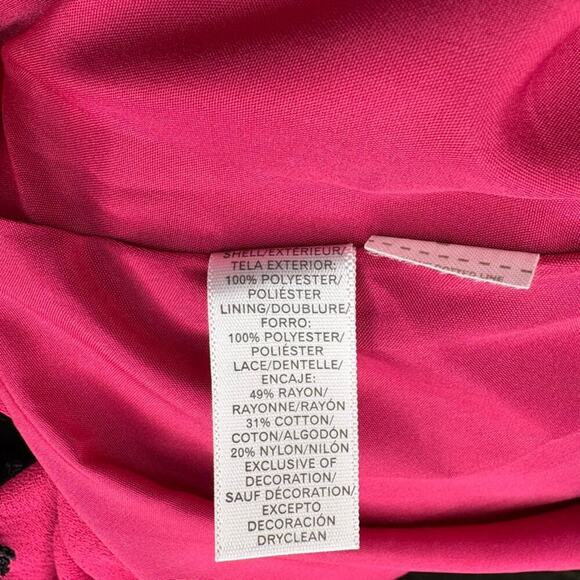 LOFT Pink Fuchsia Black Lace Detail Knee Length Semi-Formal Cocktail Dress Sz 6 - Picture 5 of 6